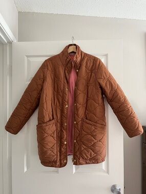 J. Crew Quilted Puffer Jacket in Rust with Pink Lining